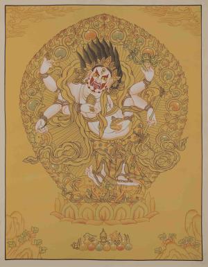 White Mahakala Thangka Painting | Six Armed Mahakala | Gonkar Tibetan Buddhism